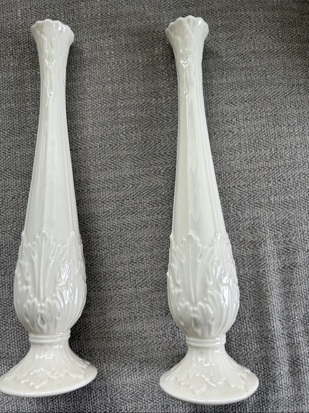 Classic White Ceramic Bud Vases - Pair
